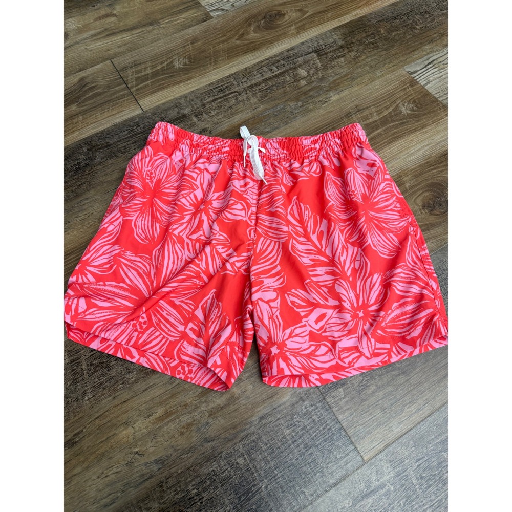 Chubbies Mens Swim Trunks Large 5.5 Inseam Red Pink Tropical Hibiscus Floral
